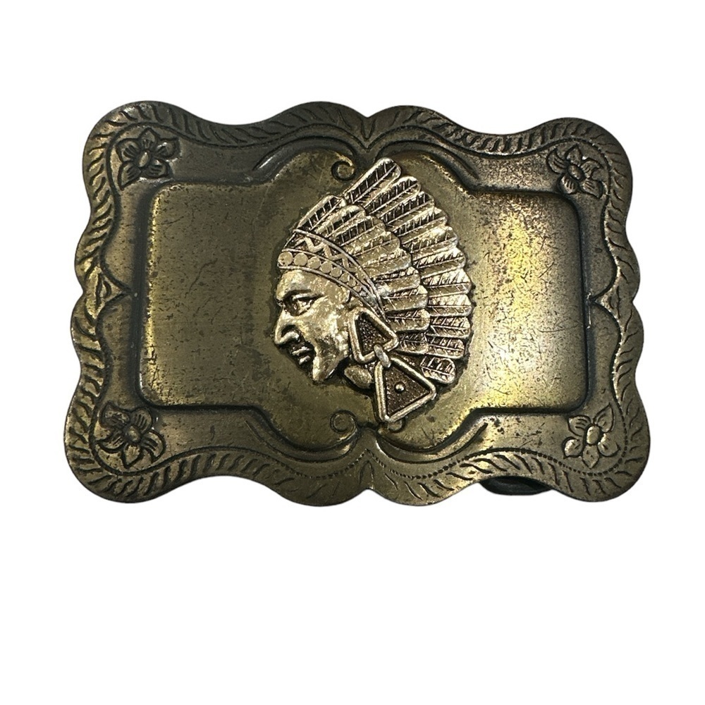 Indian Chief Belt Buckle Native American Headdress Country Western Rockabilly